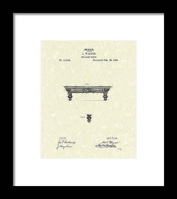 Wagner Framed Print featuring the drawing Billiard Table 1884 Patent Art by Prior Art Design