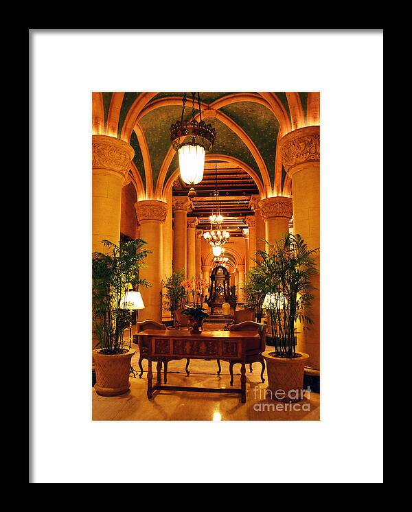 Travelpixpro South Florida Framed Print featuring the photograph Biltmore Hotel Vintage Lobby Coral Gables Miami Florida Arches and Columns by Shawn O'Brien