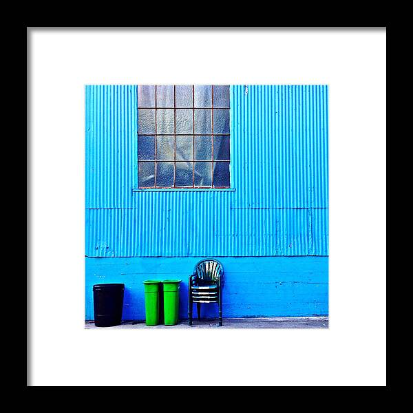 Window Framed Print featuring the photograph Bins and Chairs by Julie Gebhardt