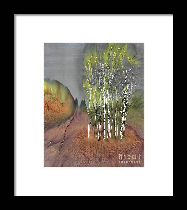 Batik Framed Print featuring the tapestry - textile Birch Grove 1 by Carolyn Doe