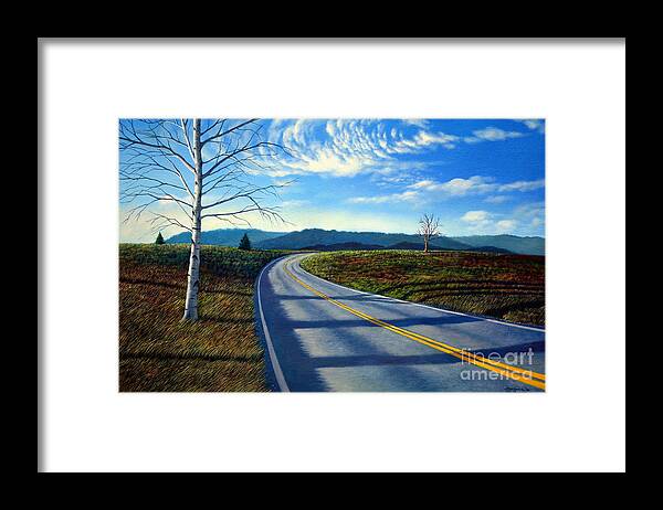 Birch Framed Print featuring the painting Birch tree along the road by Christopher Shellhammer