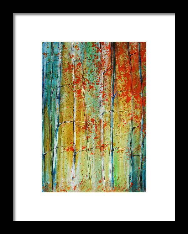 Birch Trees Framed Print featuring the painting Birch Tree Forest by Jani Freimann