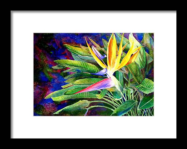 Floral Framed Print featuring the painting Bird of Paradise by Mary Giacomini