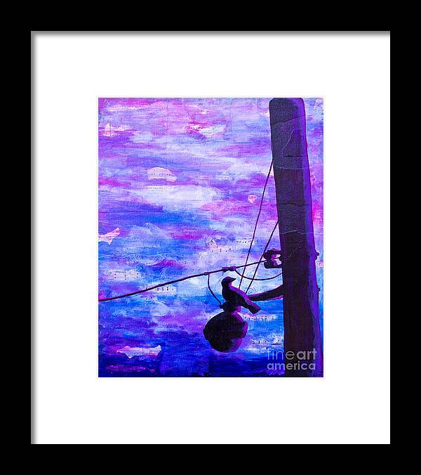 Bird Framed Print featuring the painting Bird on a Wire by Melissa Fae Sherbon