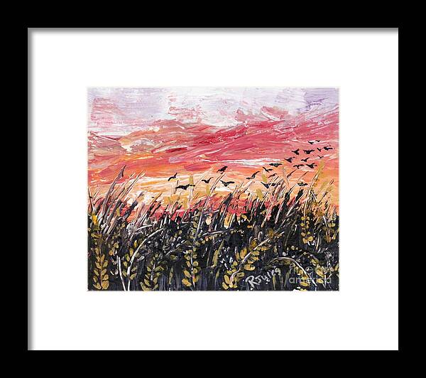 Birds Framed Print featuring the painting Birds in Wheatfield by Richard Jules