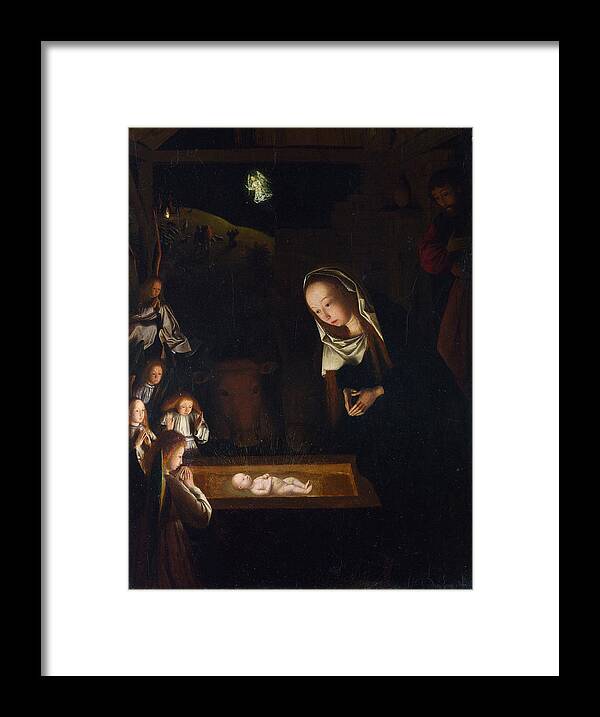 Geertgen Tot Sint Jans Framed Print featuring the painting Birth of Jesus by Geertgen tot Sint Jans
