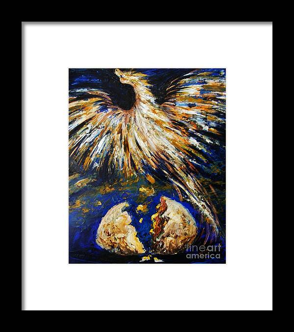 Egg Framed Print featuring the painting Birth of the Phoenix by Karen Ferrand Carroll