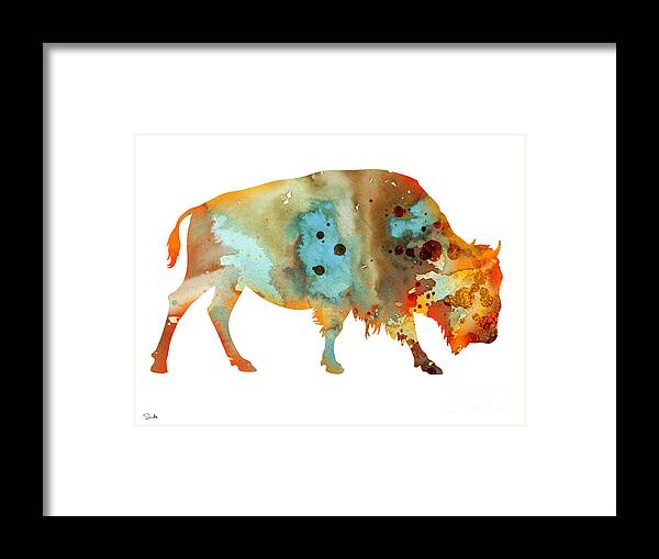 Bison Watercolor Print Framed Print featuring the painting Bison 5 by Watercolor Girl