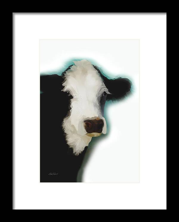 Cow Framed Print featuring the painting Black and White Cow on White by Ann Powell