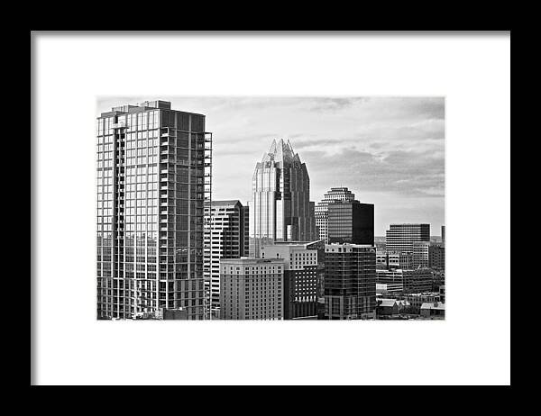 Black And White City Skyline Print Framed Print featuring the photograph Black and White Urban Austin by Kristina Deane