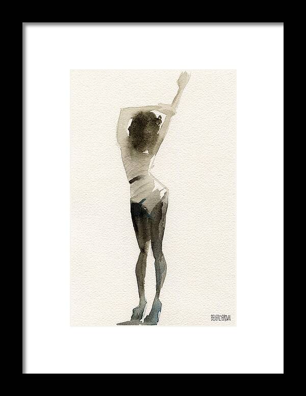 Neutral Framed Print featuring the painting Black and White Stripes Watercolor Fashion Woman Art Print by Beverly Brown
