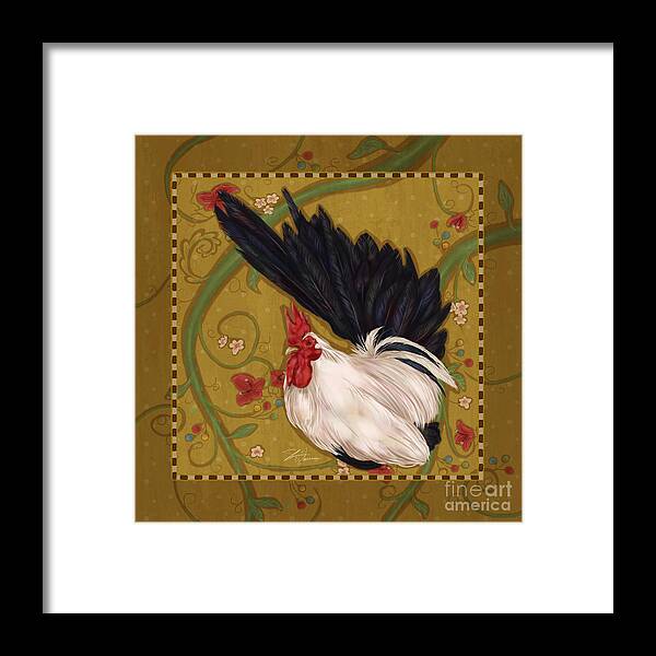 Rooster Framed Print featuring the mixed media Black Bantam Rooster by Shari Warren