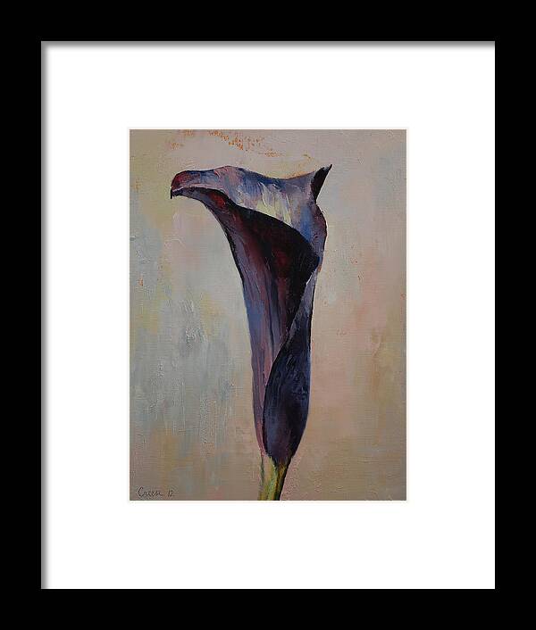 Black Framed Print featuring the painting Black Calla Lily by Michael Creese