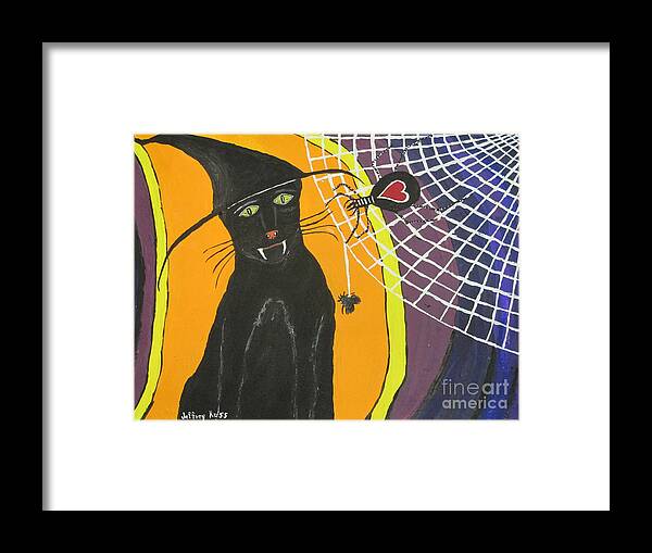 Cat Framed Print featuring the painting Black Cat In A Hat by Jeffrey Koss