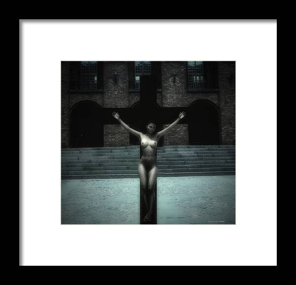 Woman Framed Print featuring the digital art Black woman on cross by Ramon Martinez