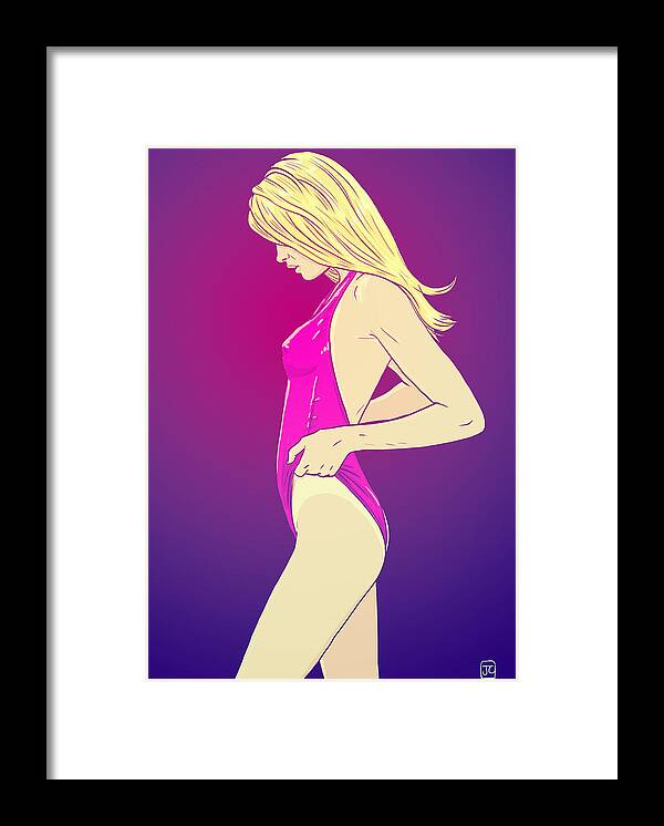 Swimsuit Framed Print featuring the drawing Blond girl in swimsuit by Giuseppe Cristiano