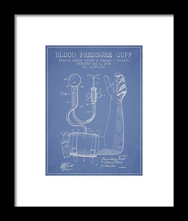 Medical Device Framed Print featuring the digital art Blood Pressure Cuff Patent from 1914 -Light Blue by Aged Pixel