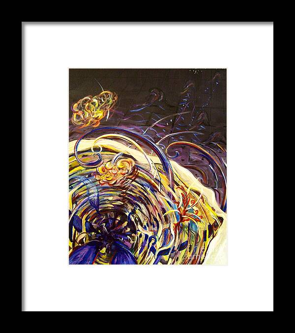Outer Space Framed Print featuring the painting BLOOM Supernova with Shock Wave Expansion by Catherine Gruetzke-Blais