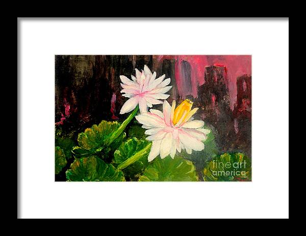 Home Yard Framed Print featuring the painting Blooming at Night by Jason Sentuf
