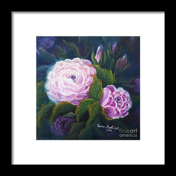 Blooming Framed Print featuring the painting Blooming rose by Vesna Martinjak
