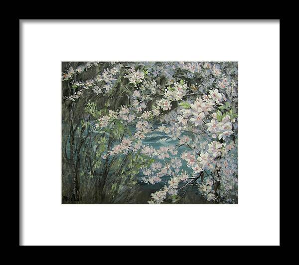 Spring Framed Print featuring the painting Blossoming River by Karen Ilari