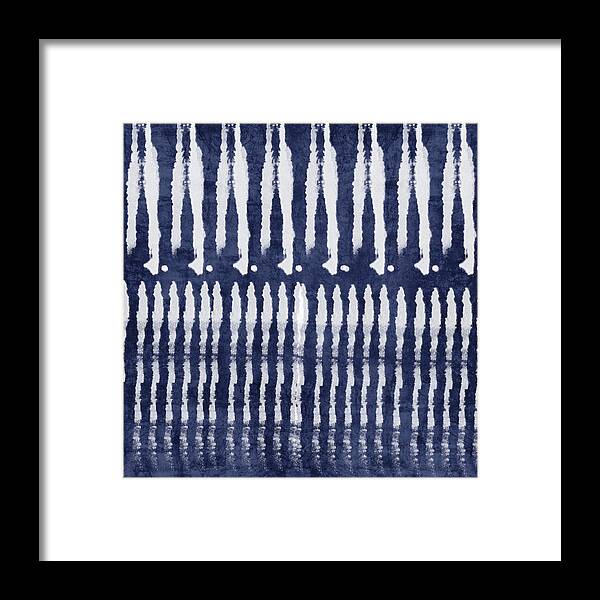 Blue Framed Print featuring the painting Blue and White Shibori Design by Linda Woods