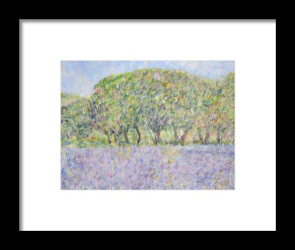 Impressionism Framed Print featuring the painting Blue Bonnets Field in Texas by Glenda Crigger