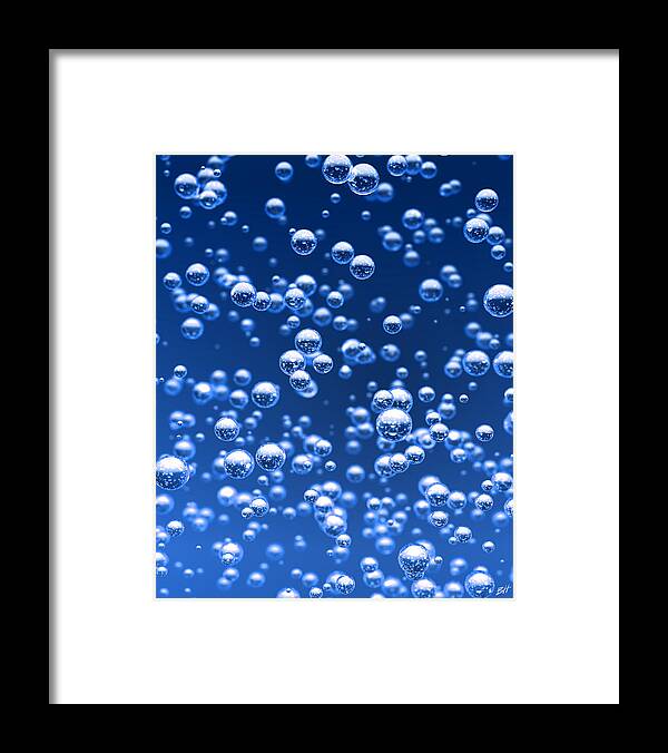 Bubble Framed Print featuring the digital art Blue bubbles by Bruno Haver