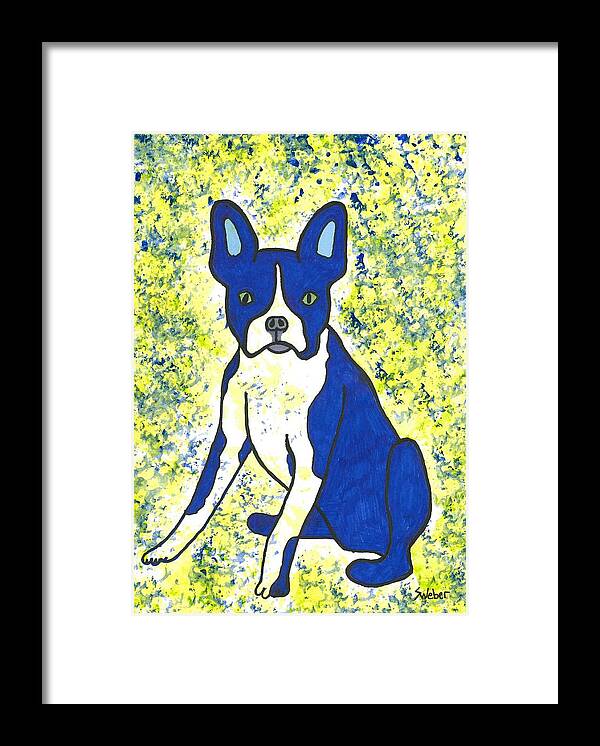 Bulldog Framed Print featuring the painting Blue Bulldog by Susie Weber