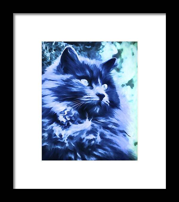 Cat Framed Print featuring the digital art Blue Cat Art by Priya Ghose by Priya Ghose