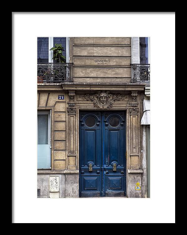 Blue Door Framed Print featuring the photograph Blue Door in Paris by Georgia Clare