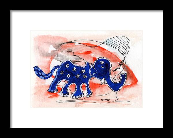 Elephant Framed Print featuring the painting Blue Elephant in a Museum by Mukta Gupta