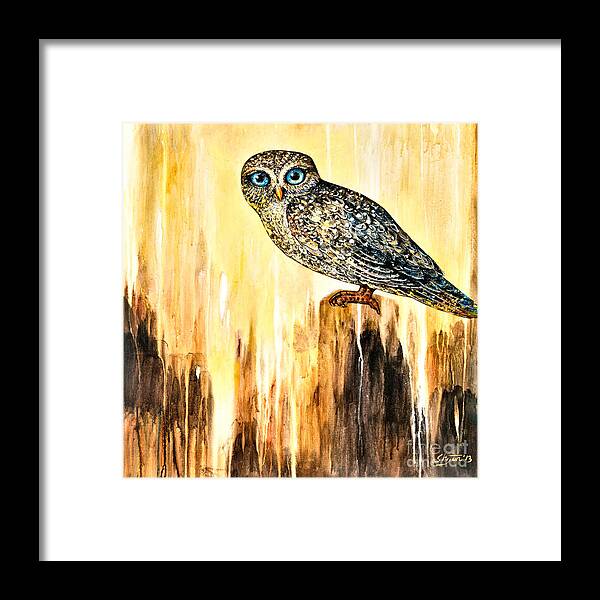 Owl Framed Print featuring the painting Blue Eyed Owl by Shijun Munns