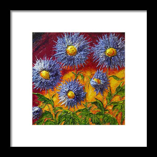Blue Flower Art Framed Print featuring the painting Blue Flowers by Paris Wyatt Llanso