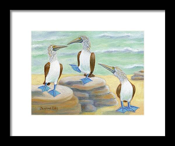 Blue-footed Boobies Framed Print featuring the painting Blue-Footed Boobies by Jeanne Juhos