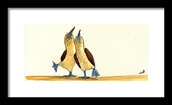 Blue Footed Booby Framed Print featuring the painting Blue footed boobies by Juan Bosco