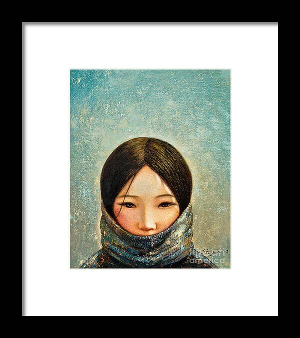 Girl Framed Print featuring the painting Blue Girl by Shijun Munns