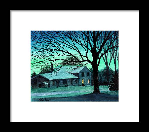 Landscape Framed Print featuring the painting Blue Green Evening by Arthur Barnes
