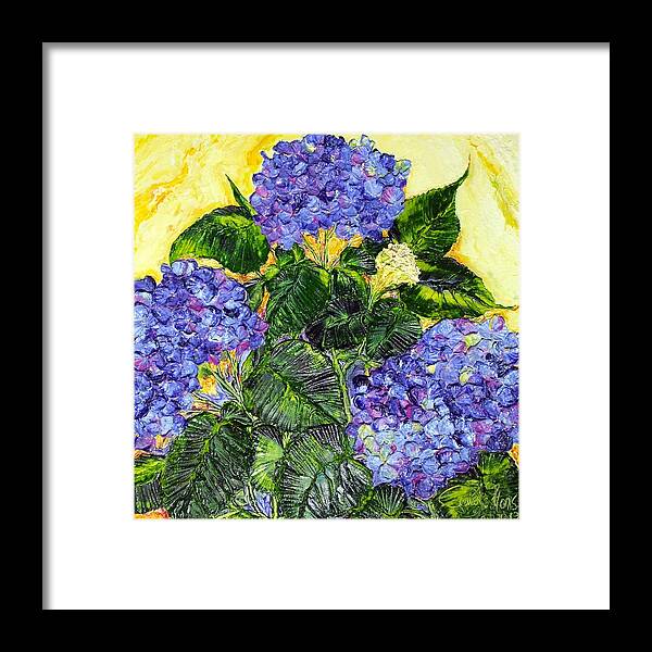 Blue Framed Print featuring the painting Blue Hydrangea Flowers by Paris Wyatt Llanso