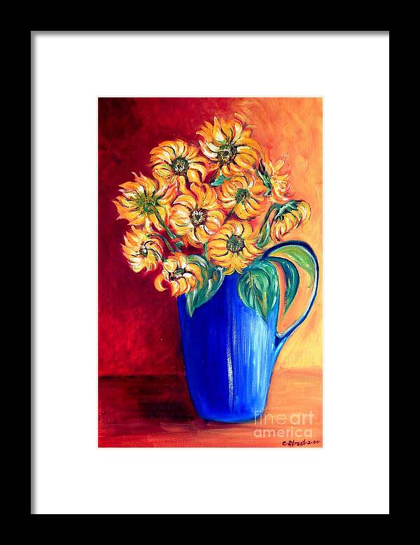 Flowers Framed Print featuring the painting Blue Jug Yellow Flowers by Caroline Street