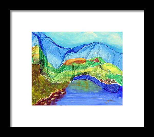 Silk Painting Framed Print featuring the painting Blue Lake Silk by Sandra Fox