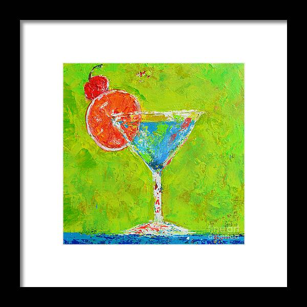 Art Framed Print featuring the painting Blue Martini - Cherry me up - Modern Art by Patricia Awapara