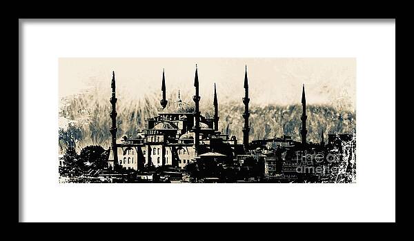 Turkey Framed Print featuring the digital art Blue Mosque Istanbul Turkey by Ginette Callaway