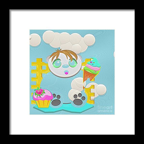 Abstract Framed Print featuring the digital art Blue Panda Bear by Liane Wright