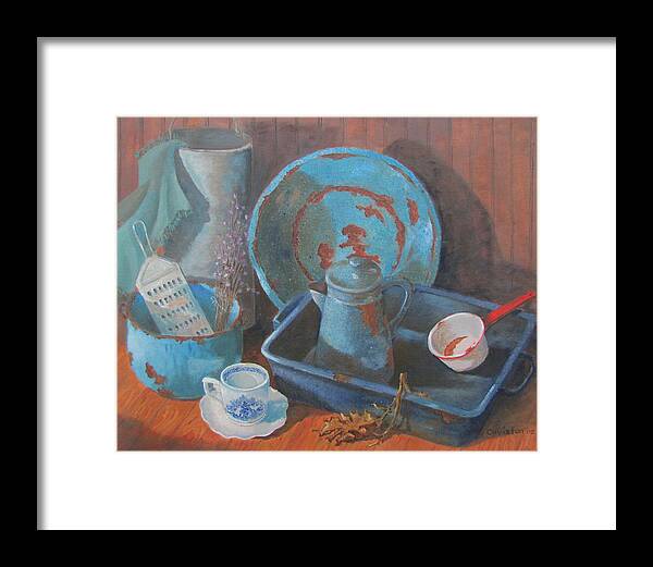 Kitchen Scene Framed Print featuring the painting Blue Period by Tony Caviston