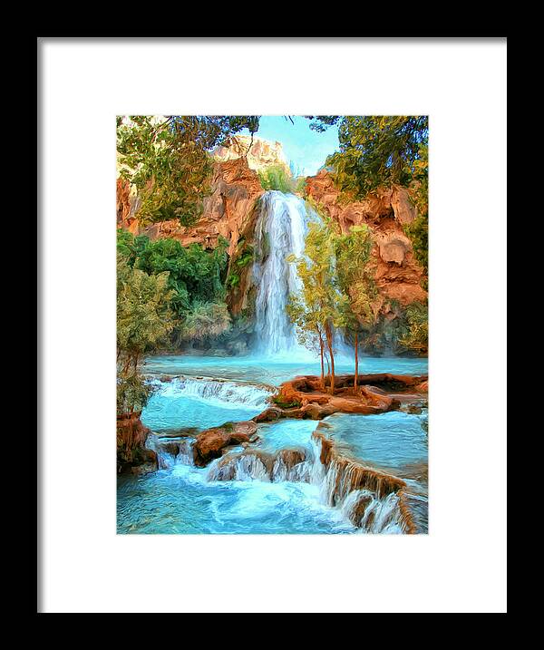 Havasu Falls Framed Print featuring the painting Blue Pool at Havasupai Falls by Dominic Piperata