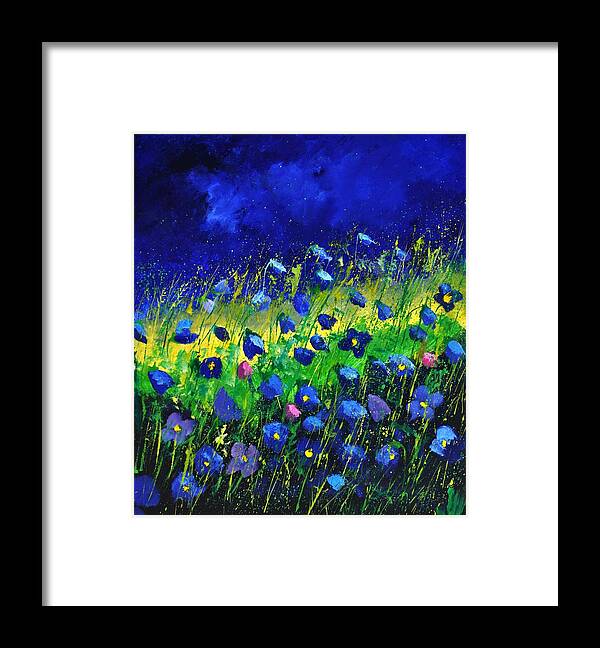 Landscape Framed Print featuring the painting Blue poppies 674190 by Pol Ledent