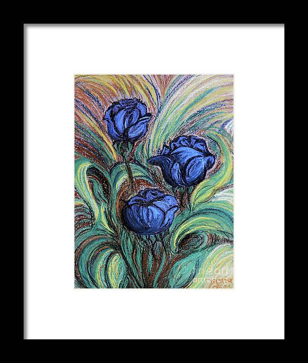 Flowers Framed Print featuring the drawing Blue Roses by Jasna Dragun