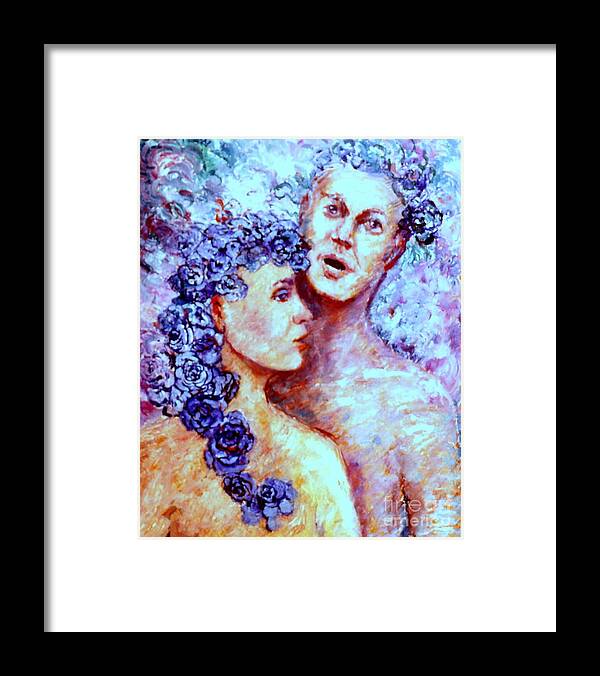 Man And Woman Framed Print featuring the painting Blue Roses by Nancy Wait