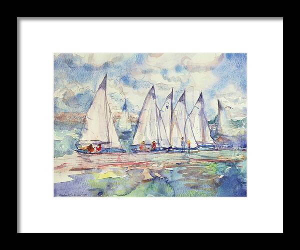 Sail; Race; Summer; Regatta Framed Print featuring the painting Blue Sailboats by Brenda Brin Booker